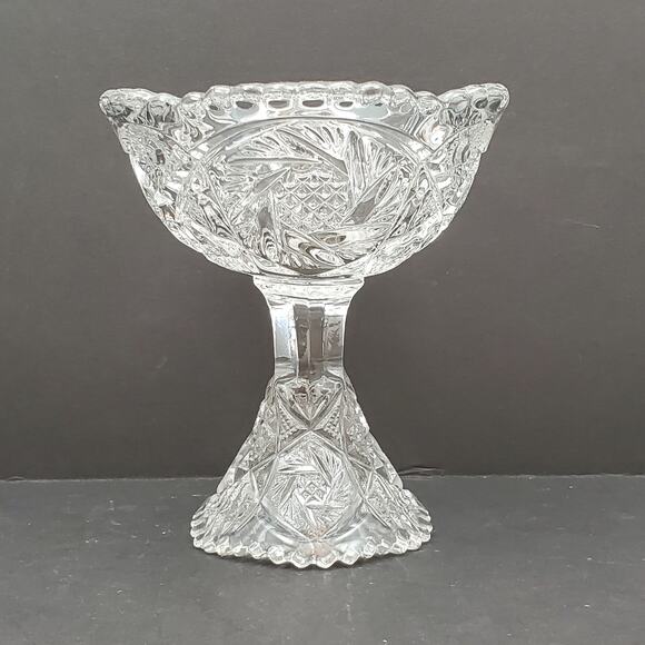 Vtg Imperial Nucut Pinwheel Compote Candy Dish MCM Elegant Cut Glass Decorative - Picture 3 of 16